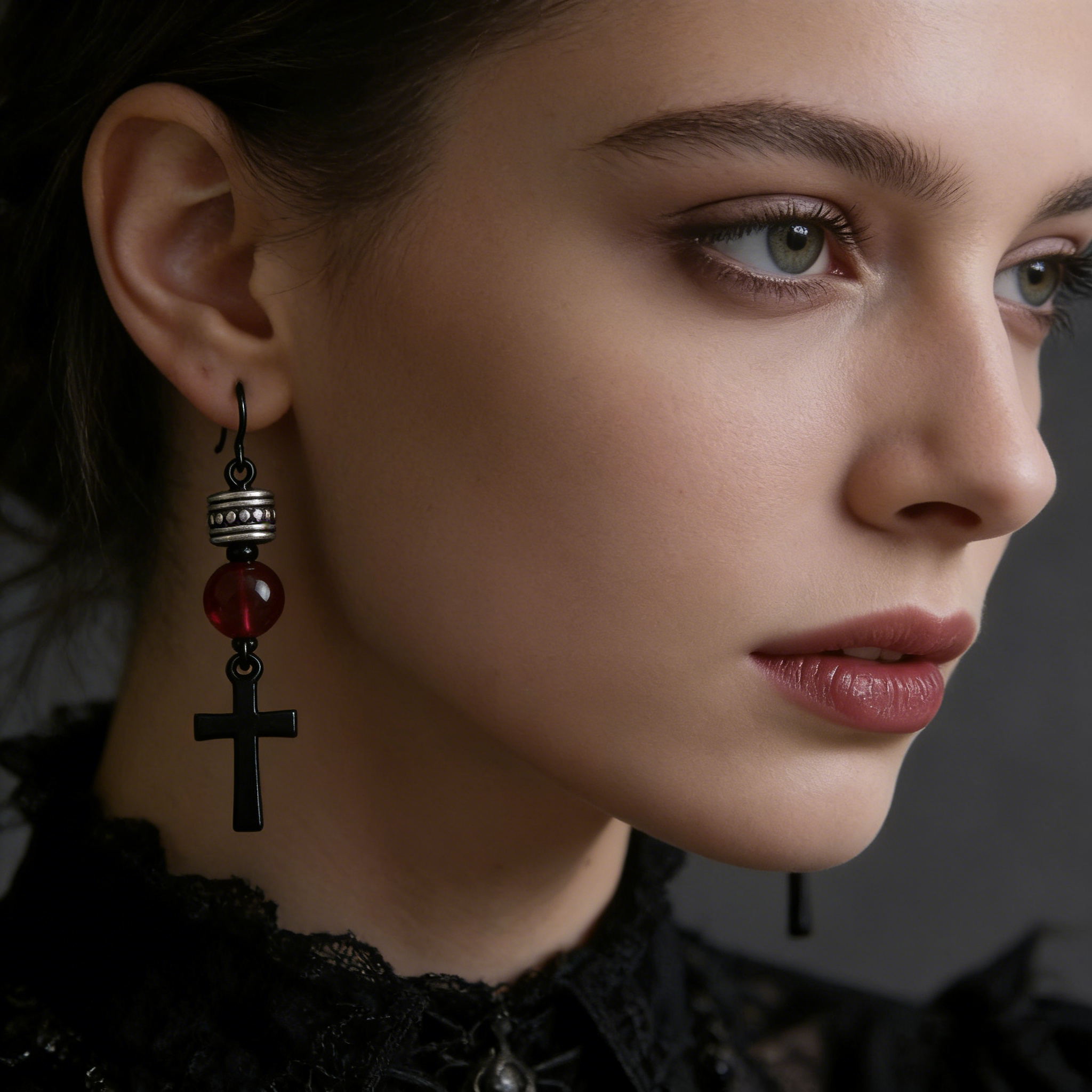 Red Onyx Cross Dangle Earrings