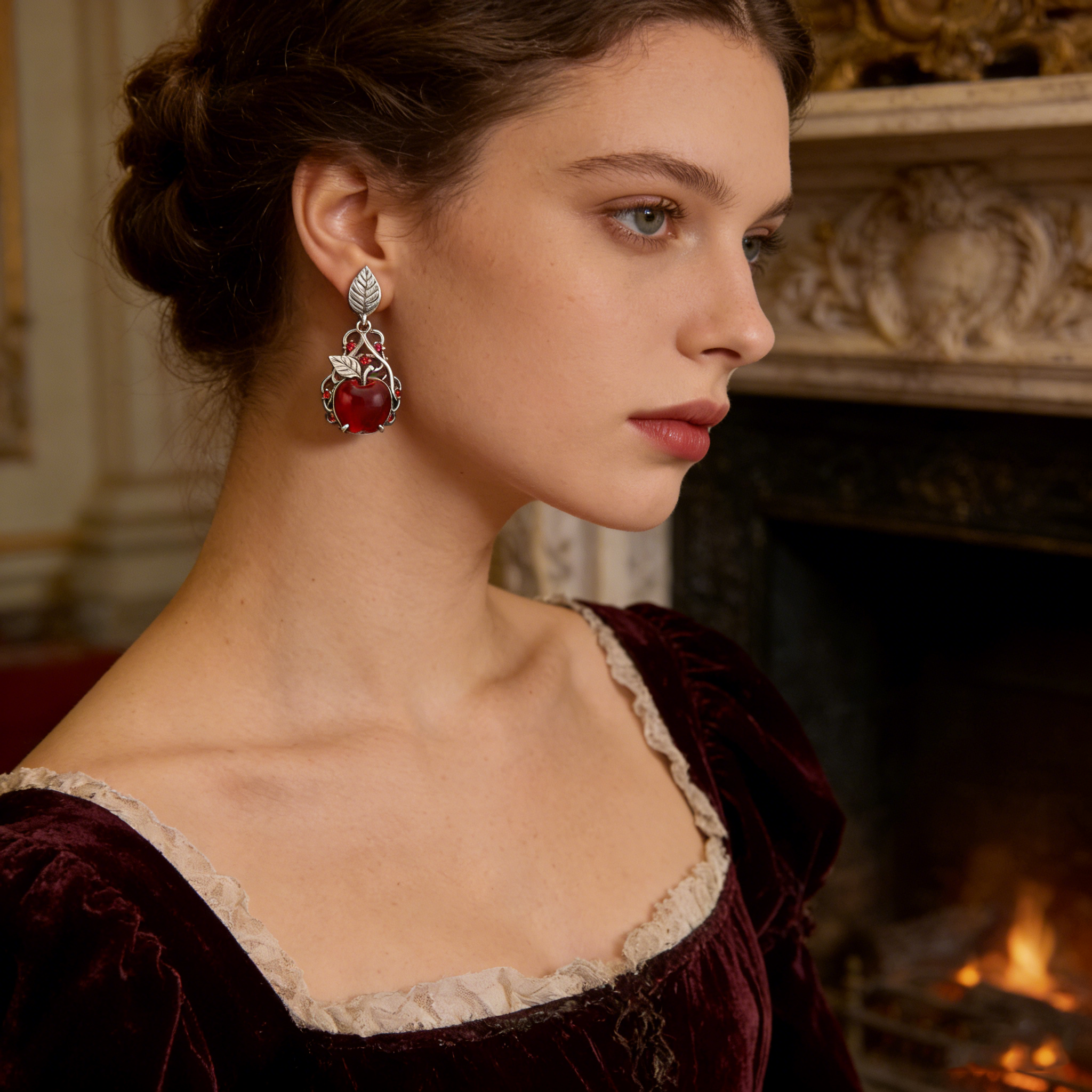 Crimson Apple Drop Earrings