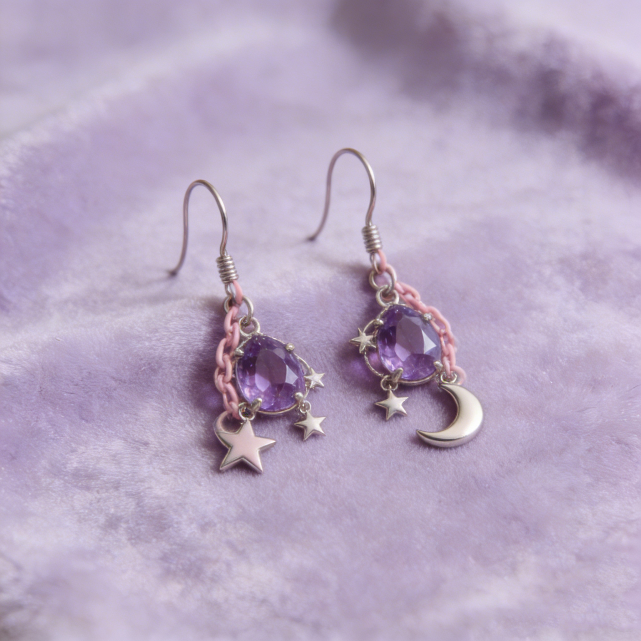 Lavender Star & Moon Drop Earrings