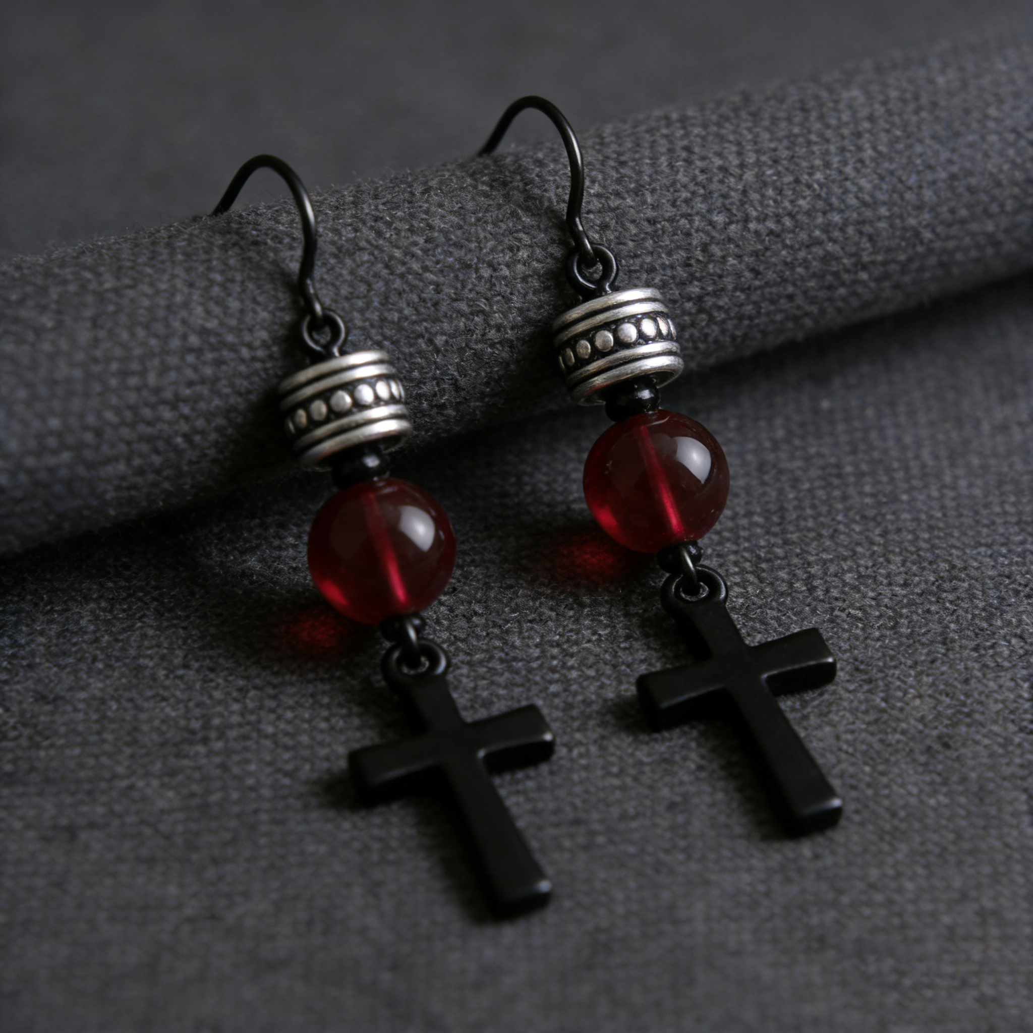 Red Onyx Cross Dangle Earrings