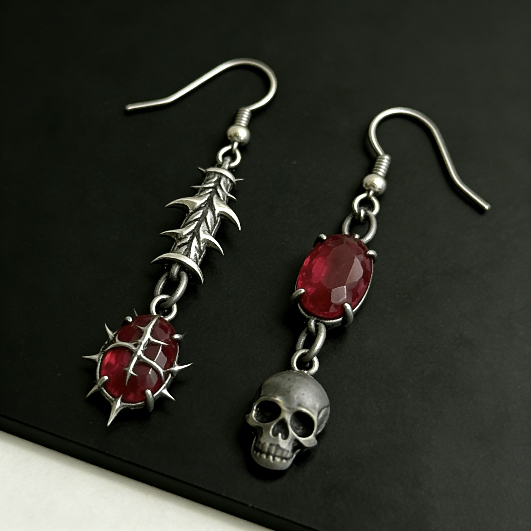 Thorn & Skull Asymmetric Earrings