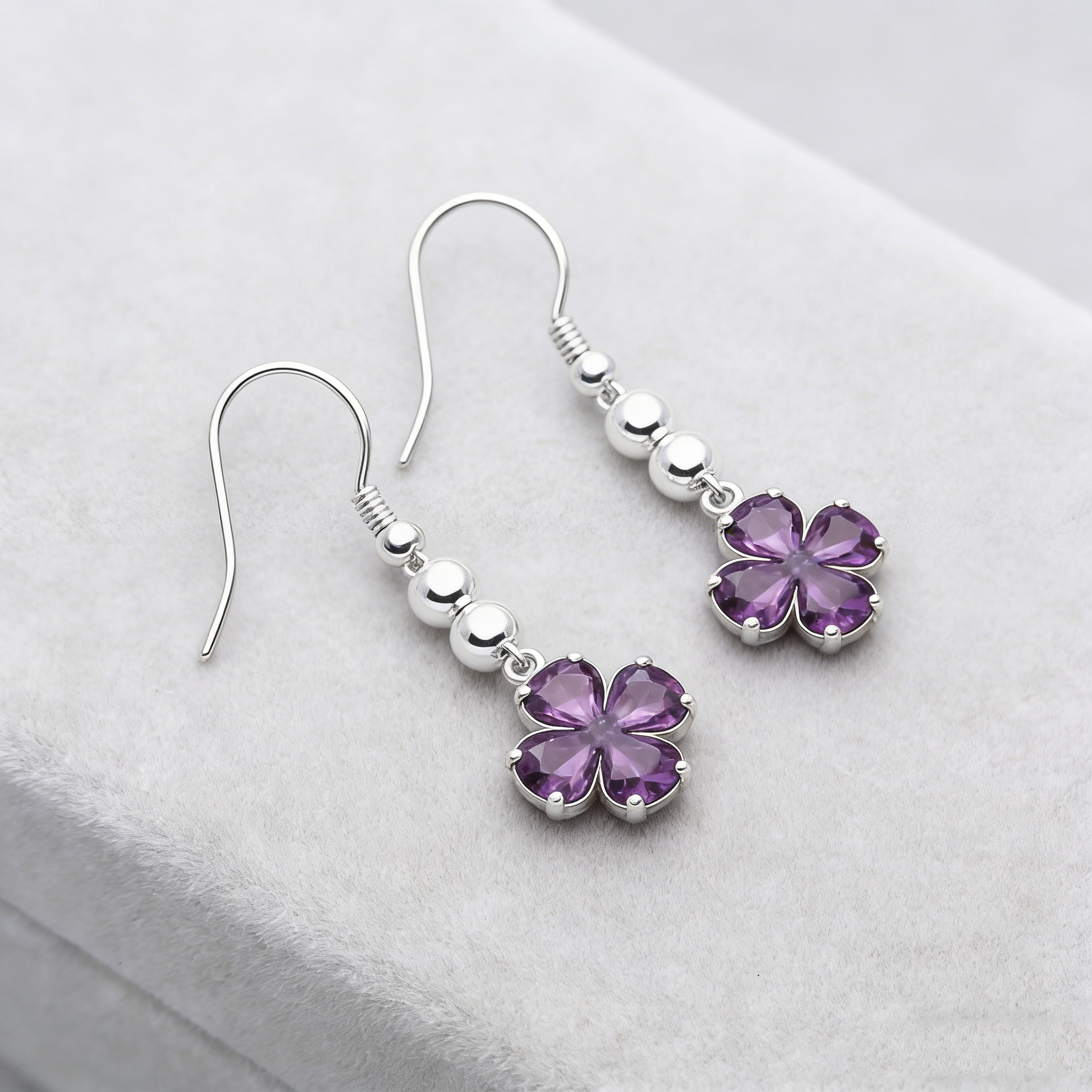 Purple Clover Drop Earrings