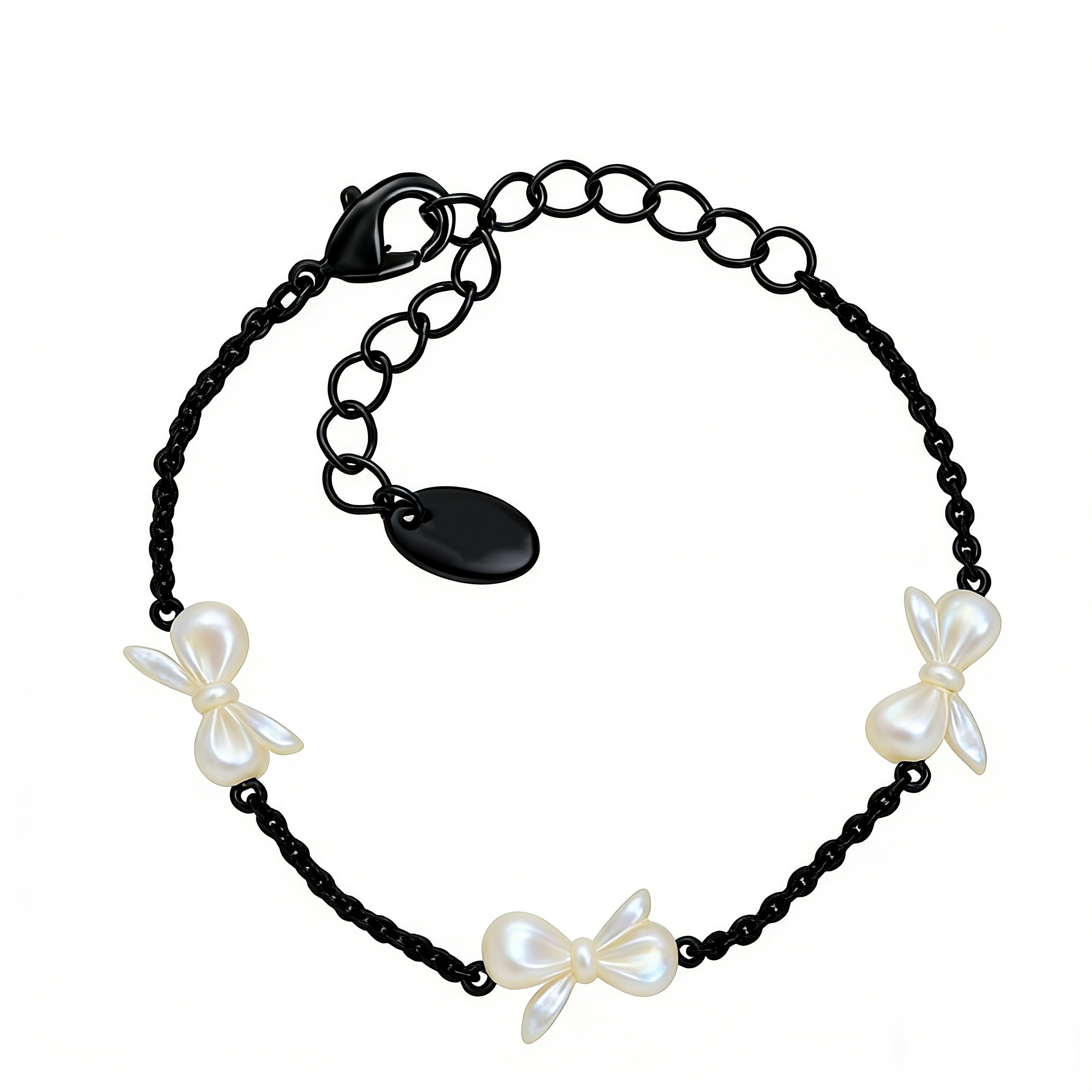 Pearl Bow Black Chain Bracelet