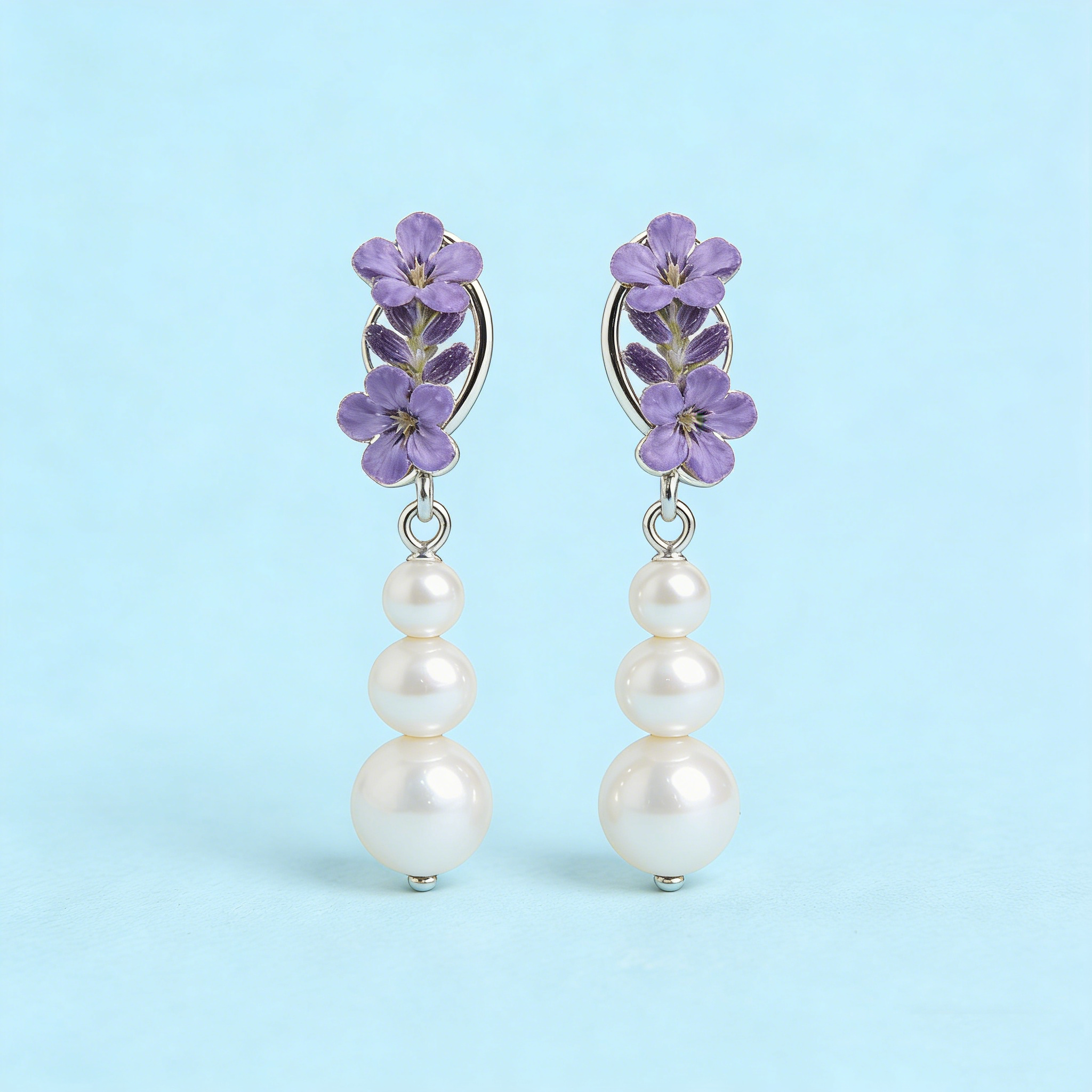 Lavender Bloom Pearl Drop Earrings