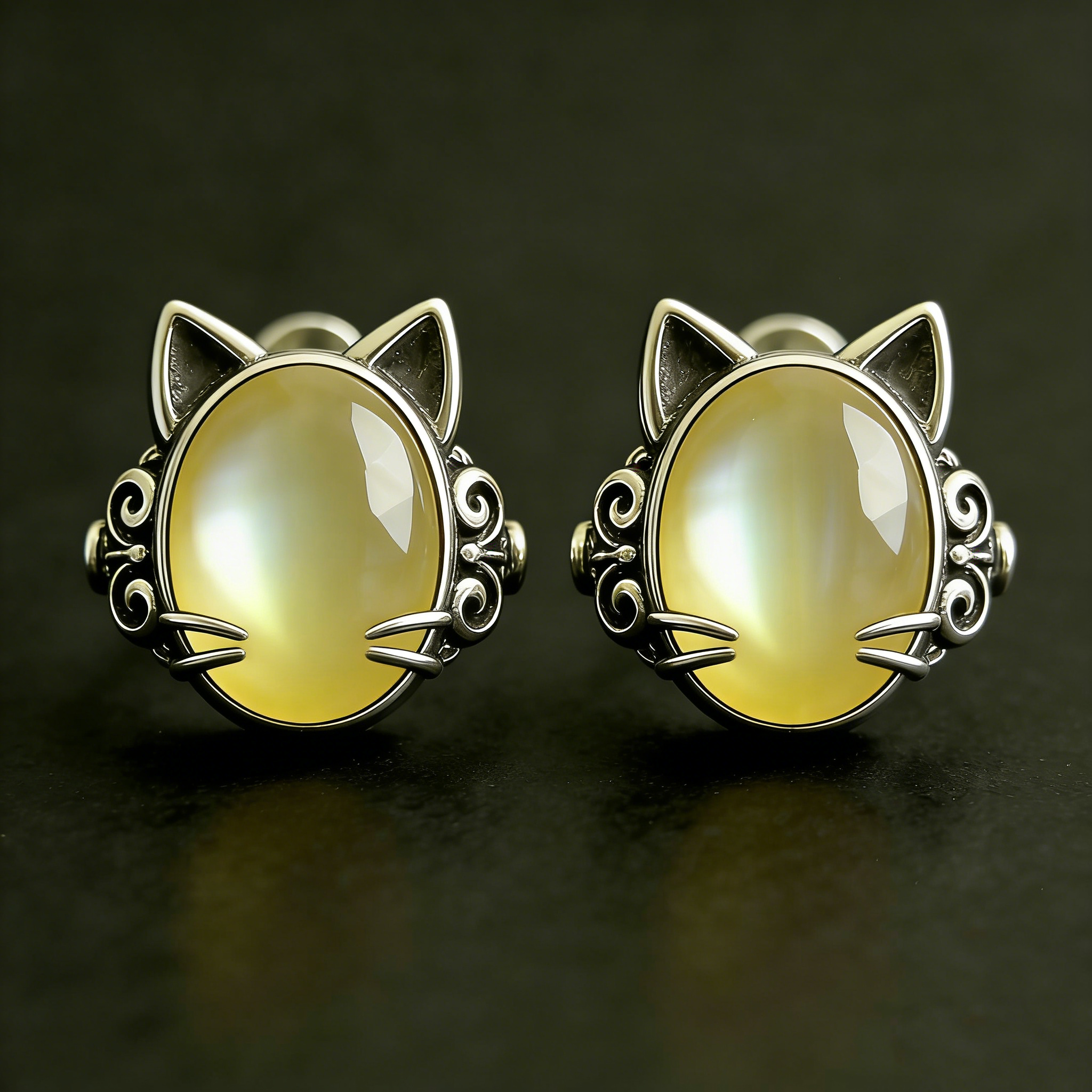 Moonstone Kitty Stud Earrings