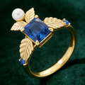Sapphire Leaf Pearl Ring