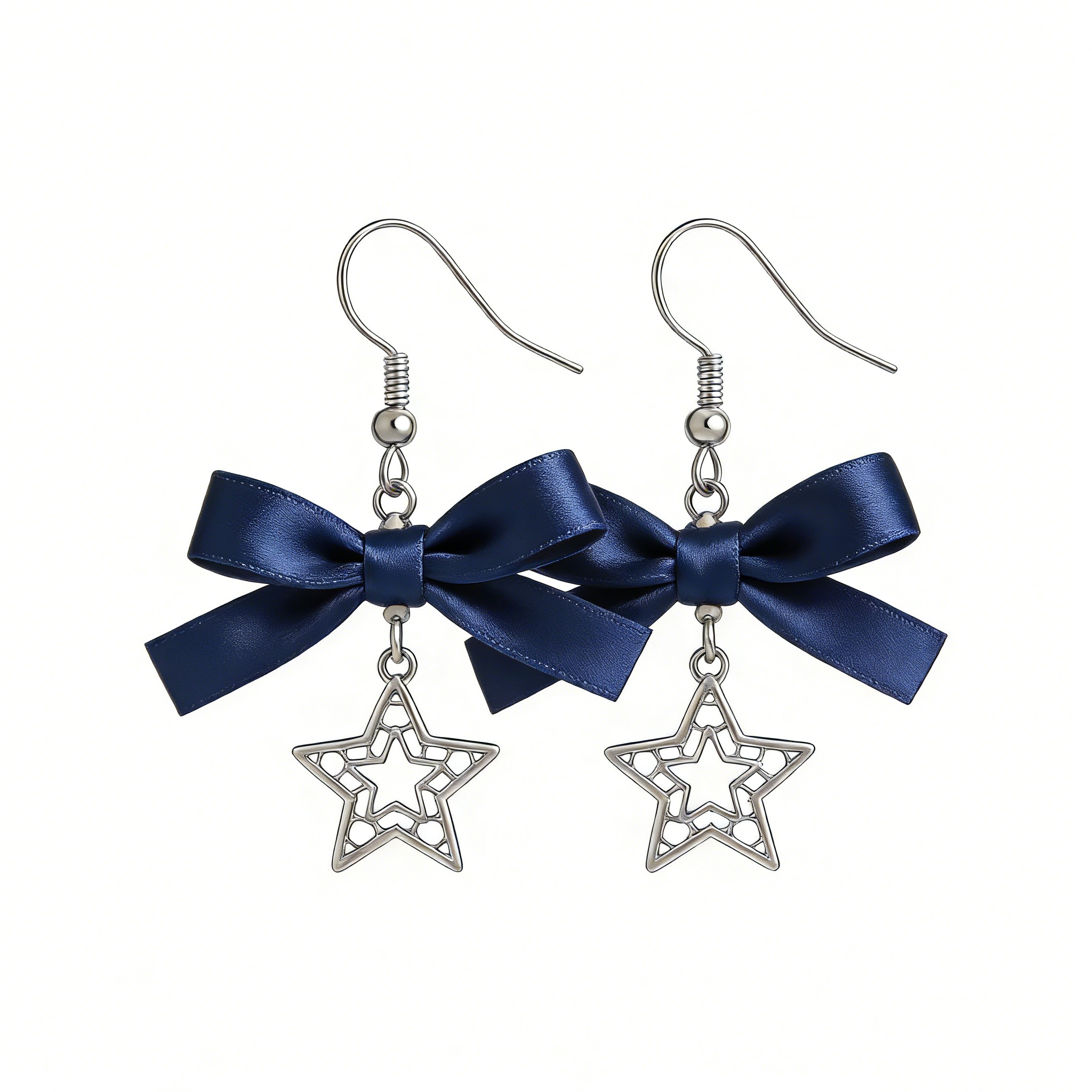 Navy Bow & Star Drop Earrings
