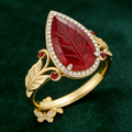 Crimson Leaf Gold Ring