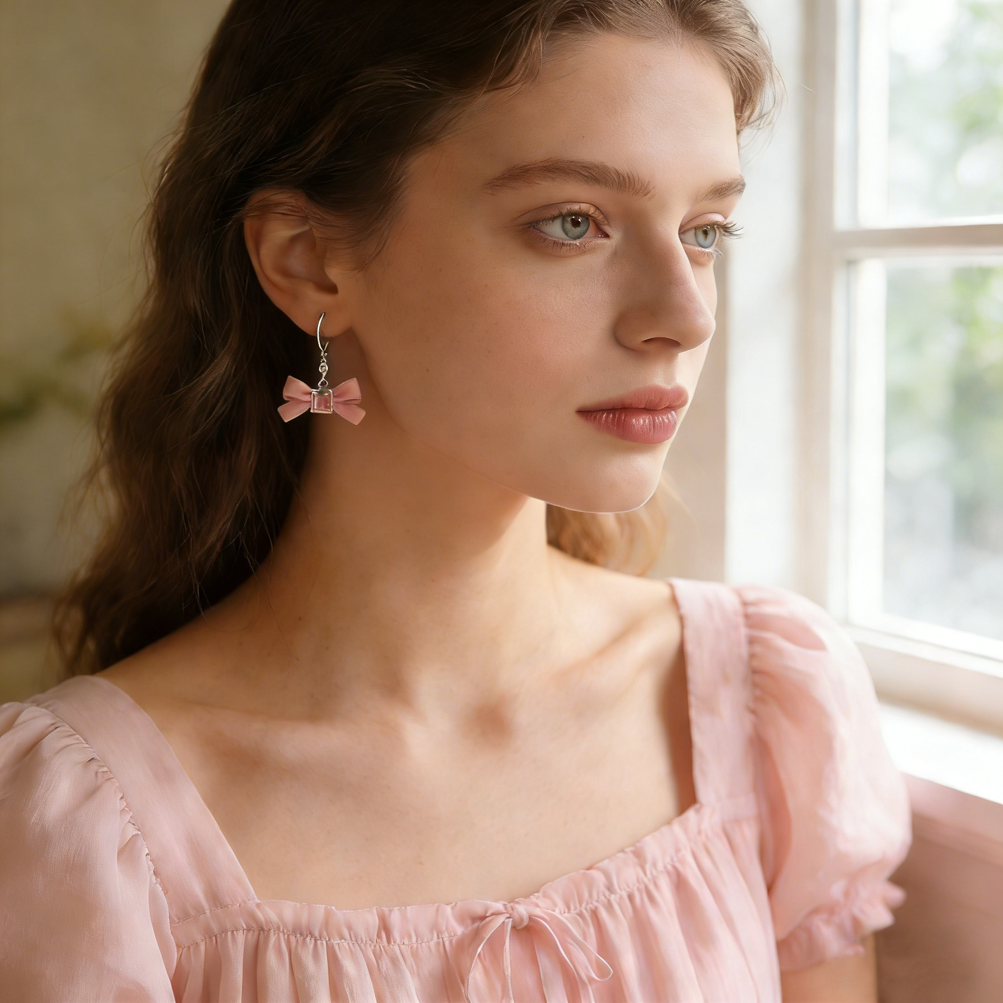Blush Bow Drop Earrings